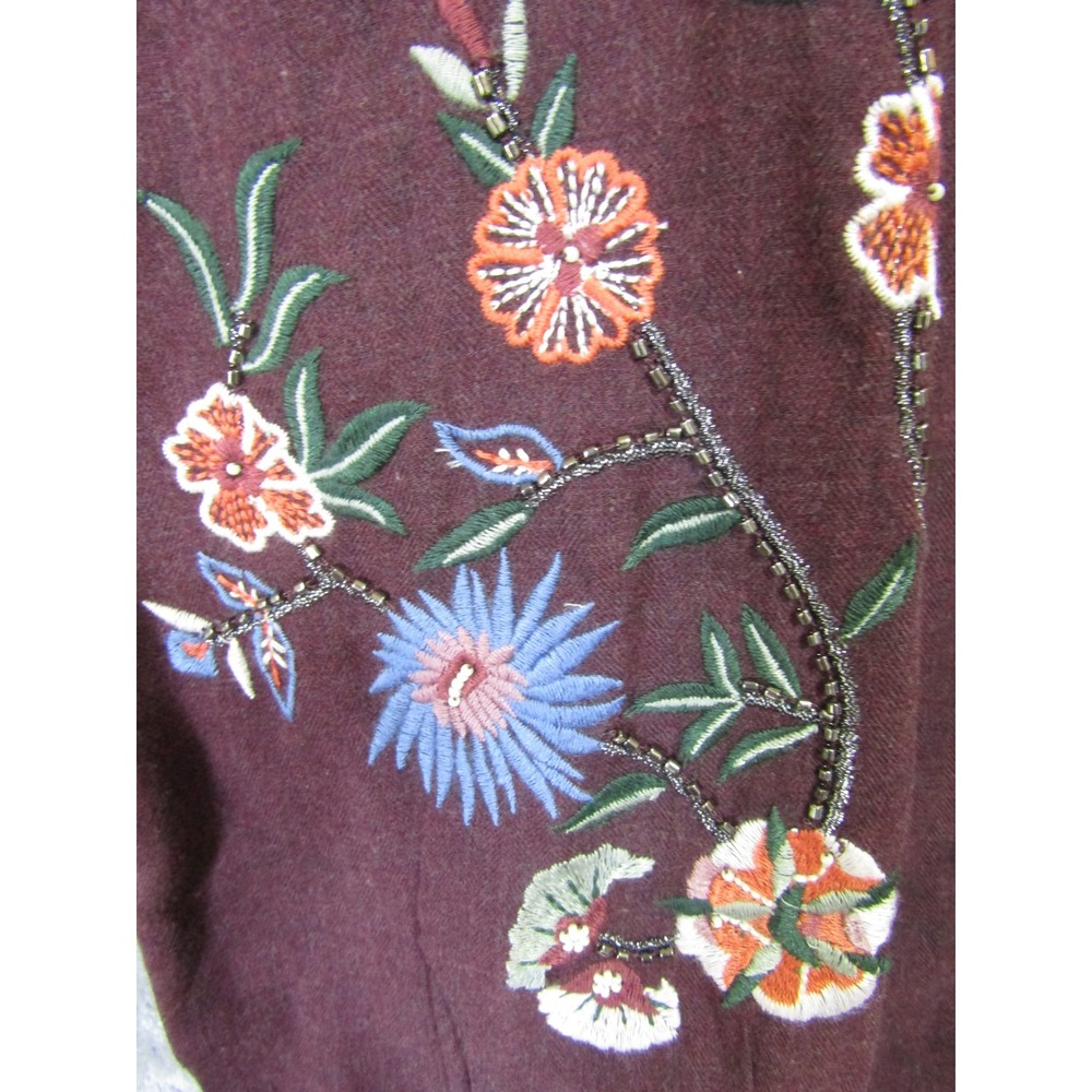 J. Jill Blouse Womens Large Burgundy Excellent Embroidered Beaded Linen Blend - Picture 6 of 13